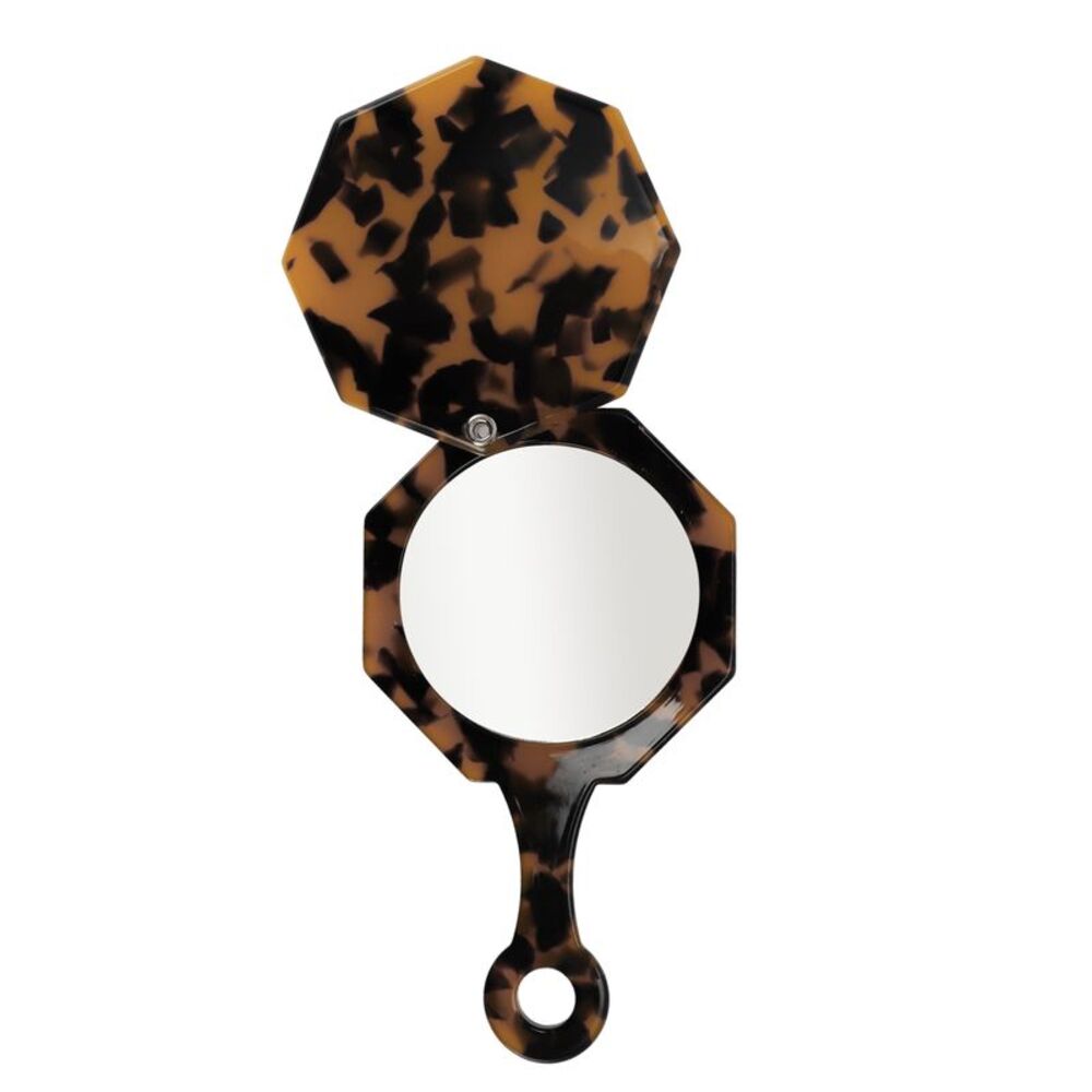 Polygon Handheld Makeup Mirror for Beauty Parlor Vacation Black Brown